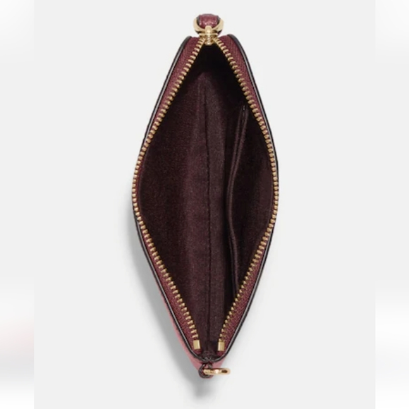 Coach Boxed Leather Corner Zip Wistlet in Gold/ Black Cherry - Picture 6 of 10
